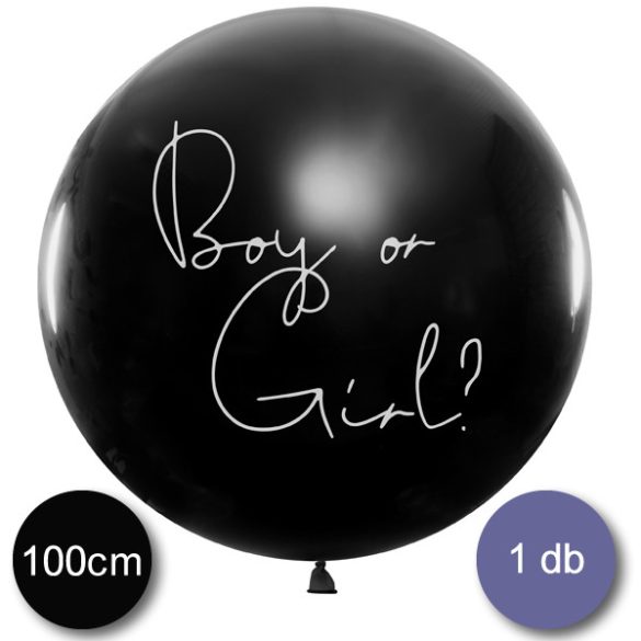 Babaváró latex léggömb, Boy or Girl felirattal, kék konfettivel, 100 cm